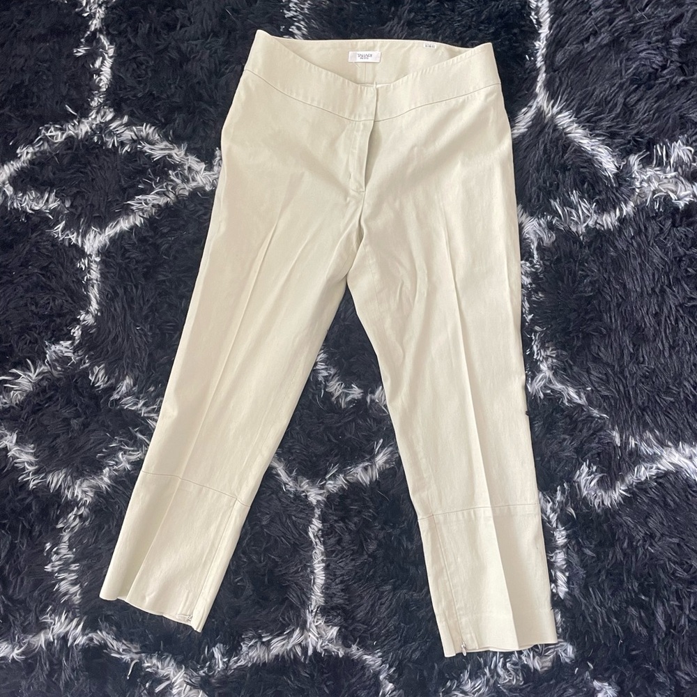 Cropped & Fitted Work Pants in Cream-Green Color in XS Petite